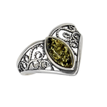 Amber Sterling Silver Green Amber Filigree Ring