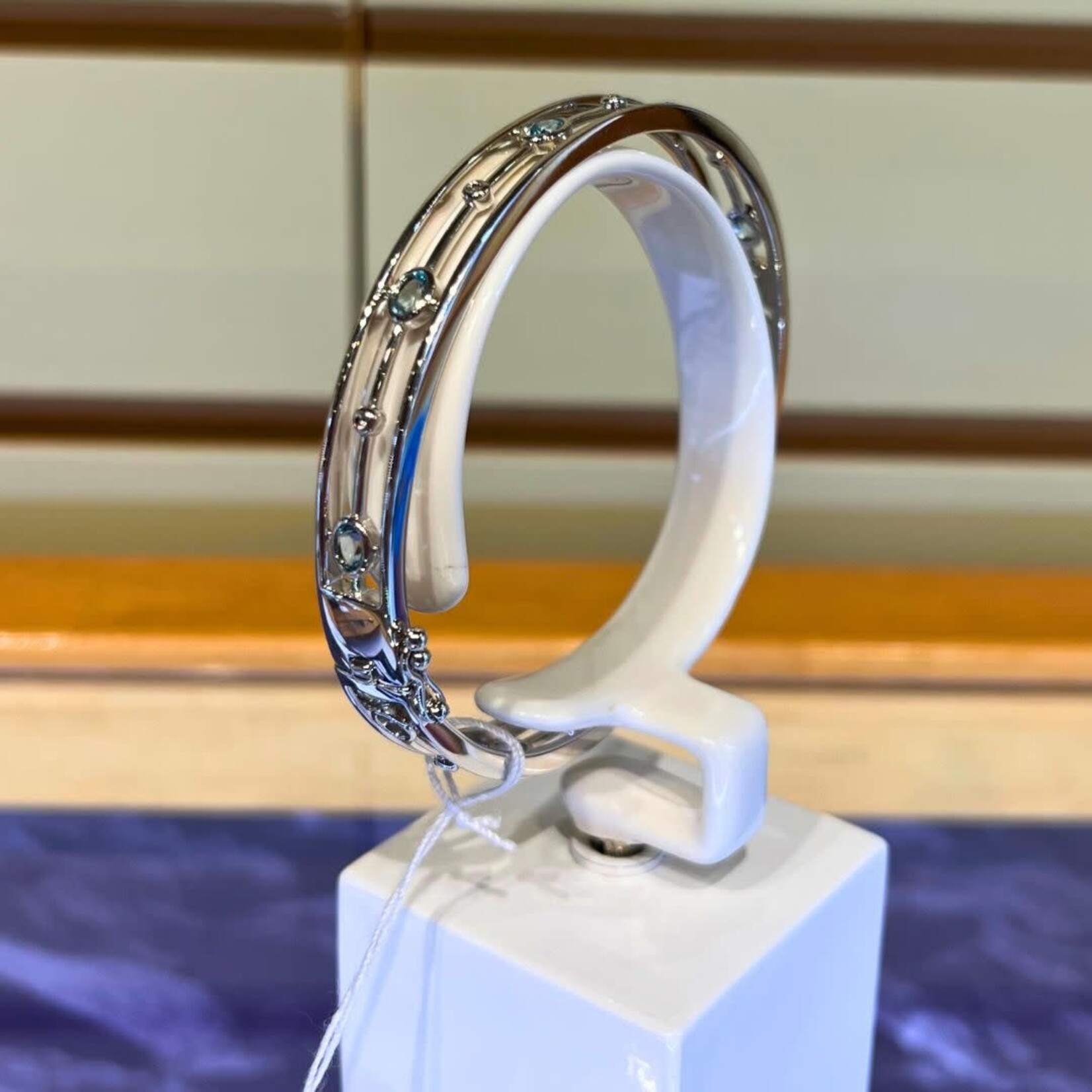 Breuning Modern Cut Out SS White Sapp. Blue Topaz Bracelet