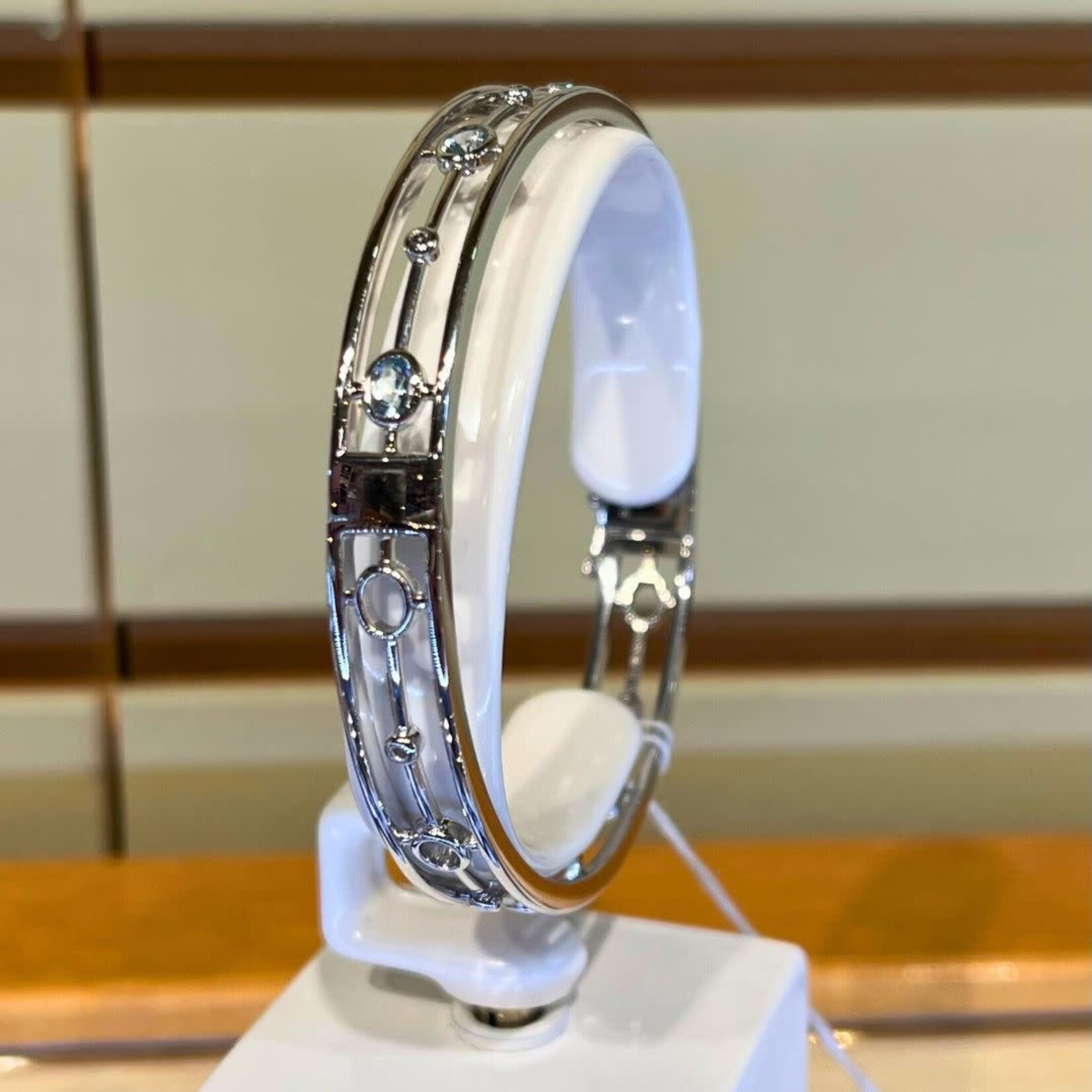 Breuning Modern Cut Out SS White Sapp. Blue Topaz Bracelet