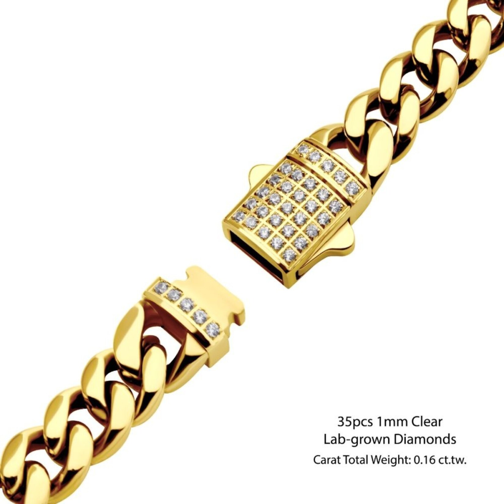 Inox 8mm 18K Gold Plated Miami Cuban Diamond Clasp - 22 inch