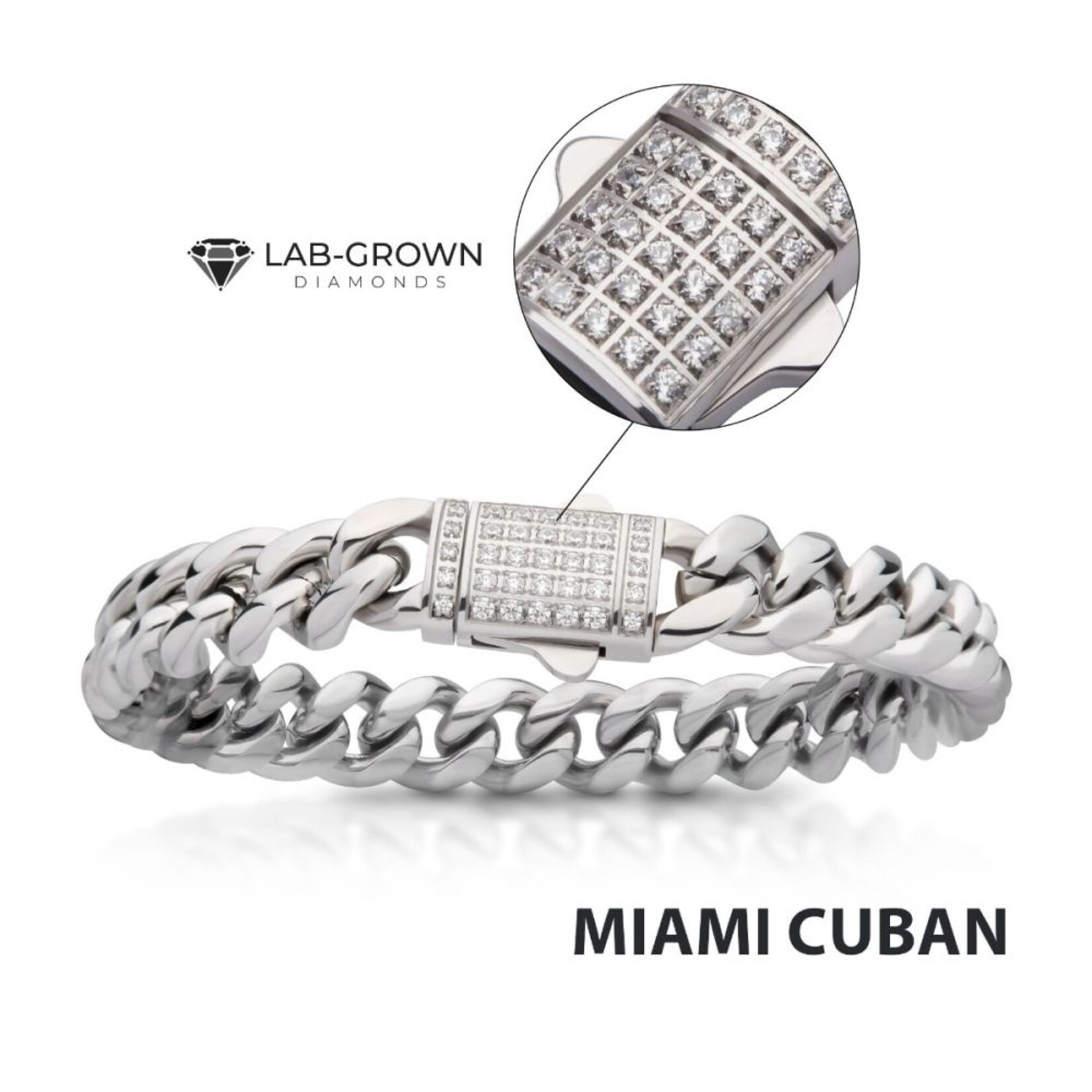Inox 10mm Miami Cuban Diamond Clasp 8"