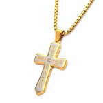 Inox 2mm Gold Tribal Cross Pendant 24"