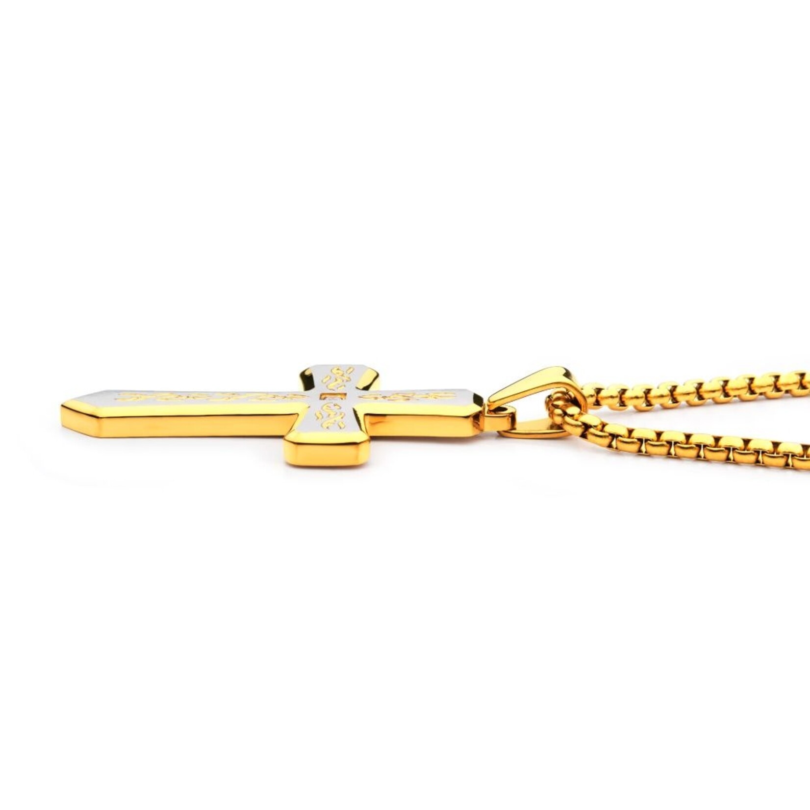 Inox 2mm Gold Tribal Cross Pendant 24"