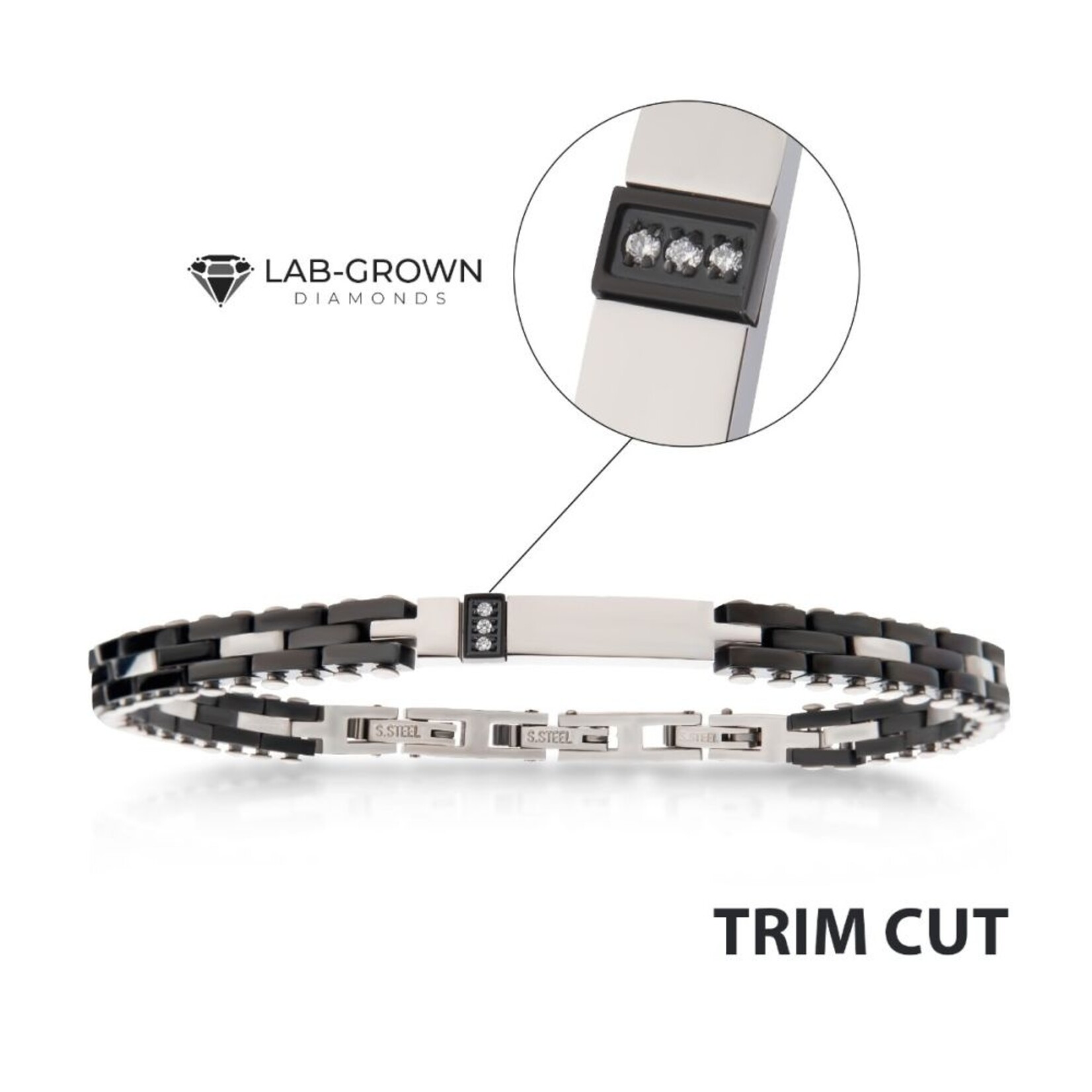 Inox 6mm Two Tone Black Tennis with Diamond 7.5"-8.5"