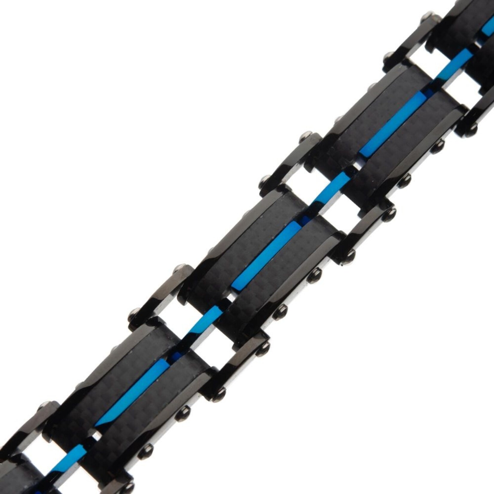 Inox Black Carbon Fiber & Blue IP Link Bracelet 8"-8.5"