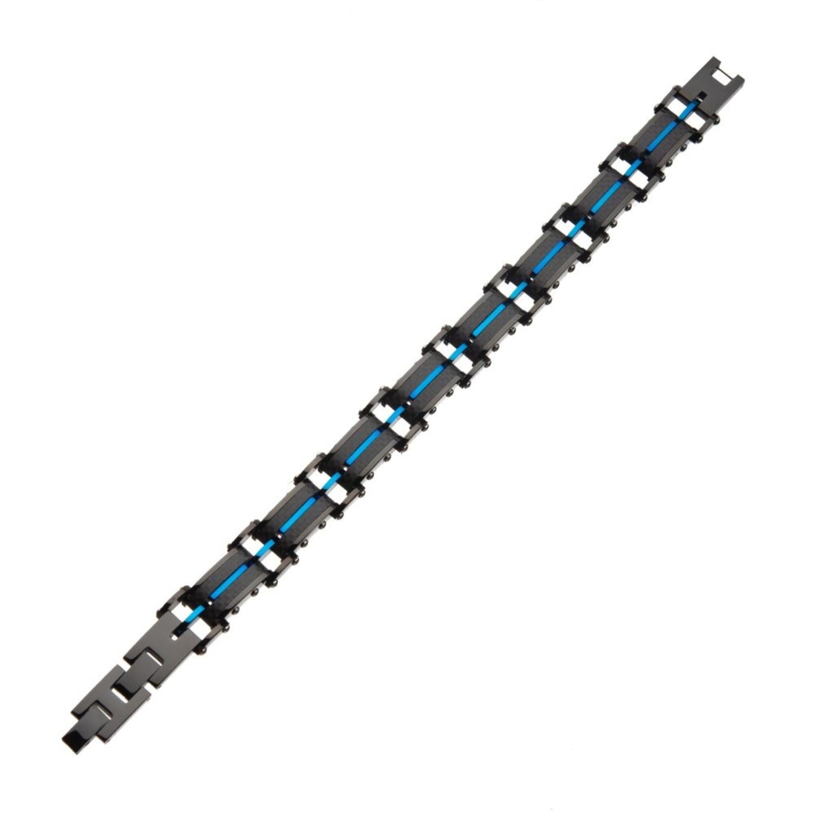 Inox Black Carbon Fiber & Blue IP Link Bracelet 8"-8.5"