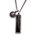 Inox 2mm Lion Sigil & Black Agate Pendant - 22 inch