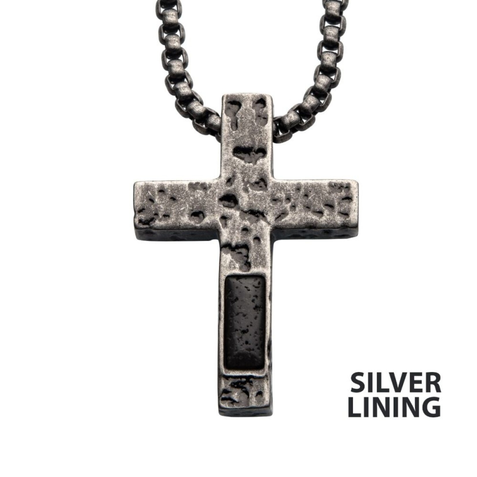 Inox 3mm Cross with Lava Stone Pendant - 24 inch