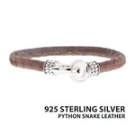 Inox rown Soft Python Leather Bracelet with Hinged Polished Finish 925 Sterling Silver Clasp 8.5"