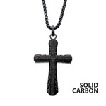 Inox Black Carbon Graphite Cross Pendant - 24"