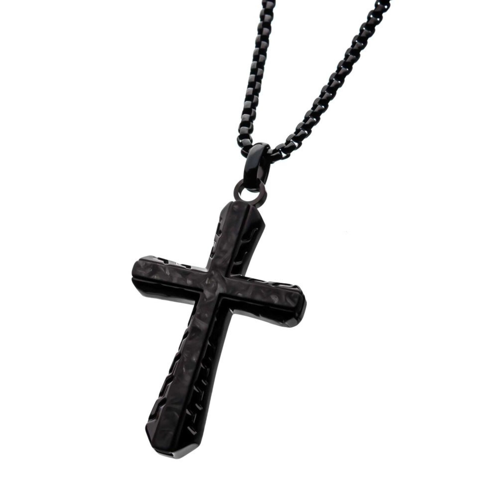 Inox Black Carbon Graphite Cross Pendant - 24 inch
