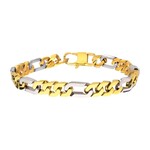Inox 18Kt Gold IP Stainless Steel 8mm Beveled Figaro Chain Two-tone Bracelet 8.75"