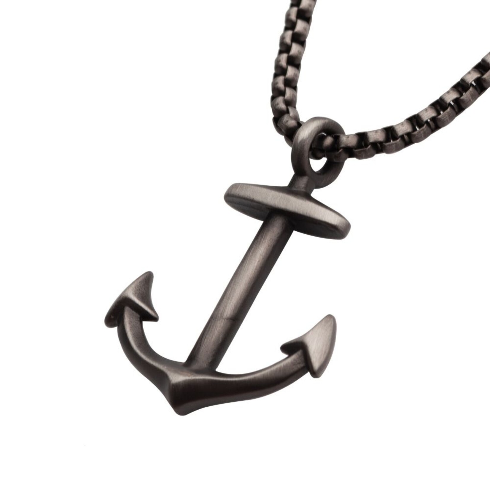 Inox Gun Metal IP Anchor Pendant with Box Chain - 24"