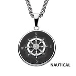 Inox Stainless Steel Black IP Ship's Wheel Compass Pendant with Chain - 24"