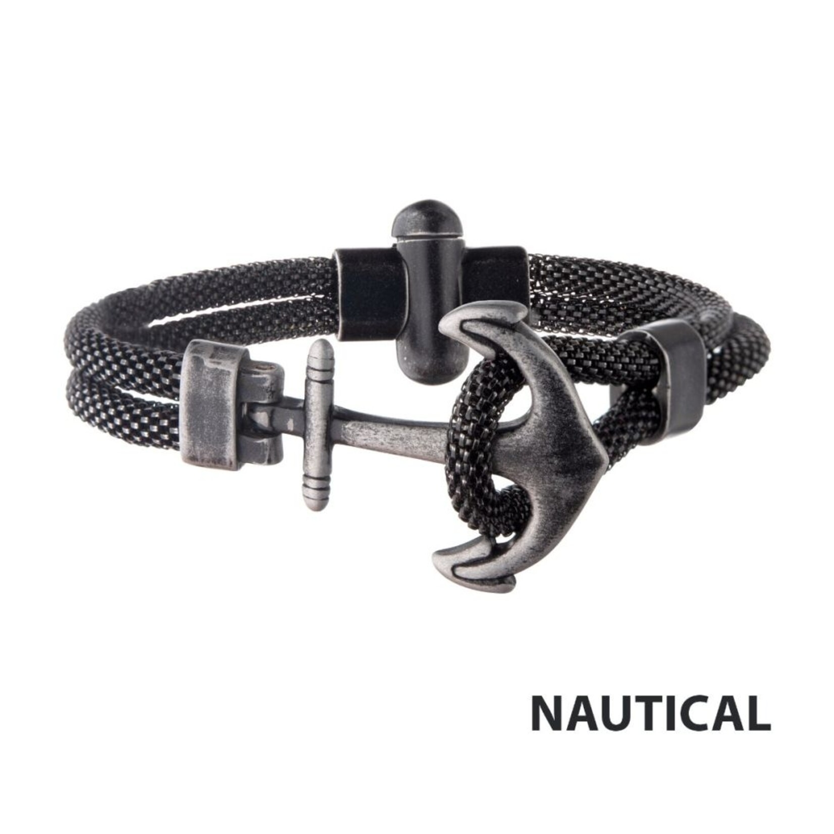 Inox Black Antiqued Mesh Anchor Bracelet - 8.5 inch