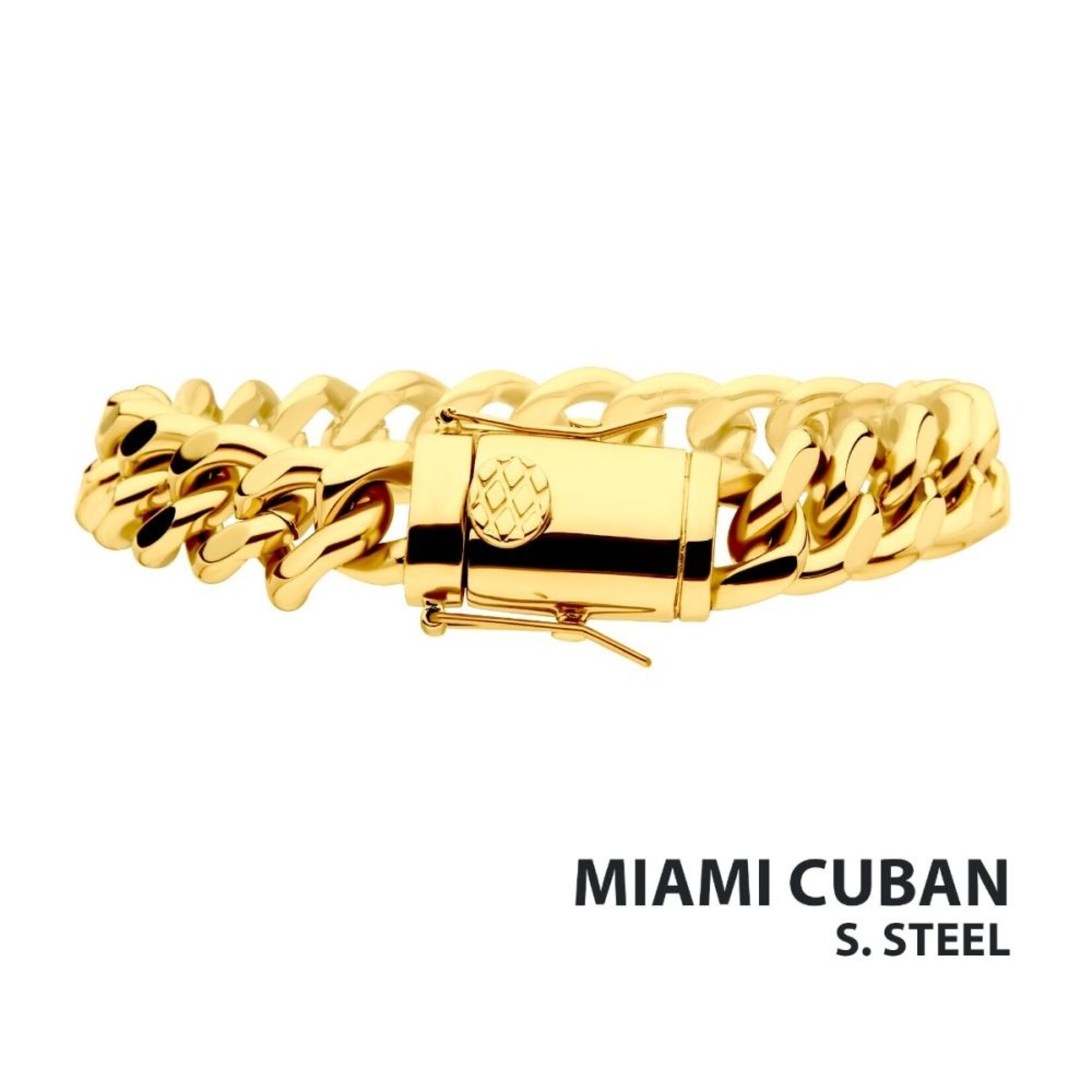 Inox 10mm 18K Gold IP Miami Cuban Chain Bracelet - 8"