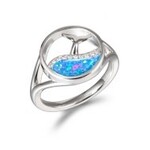 Alamea Sterling Silver Pink Blue Opal & CZ's Whale Tail Ring