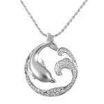 Alamea Sterling Silver CZ Dolphin Wave Necklace