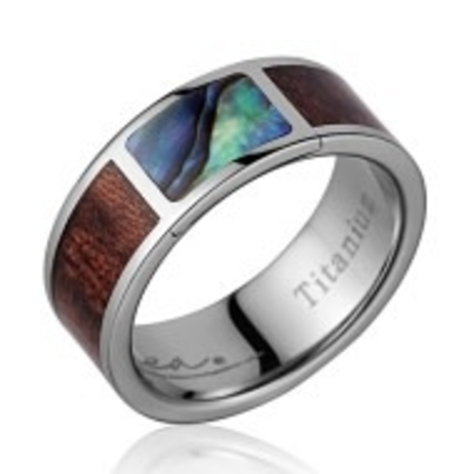 Alamea 8mm Titanium Koa Abalone Ring