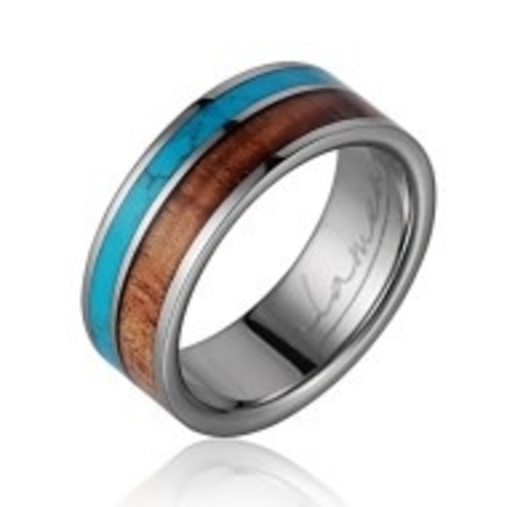 Alamea 8mm Titanium Koa Turquoise Ring