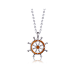 Alamea Sterling Silver & Koa Wood  Ship's Wheel Pendant