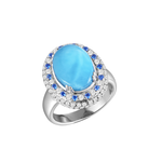 Alamea SS Large Oval Larimar & CZ Ring