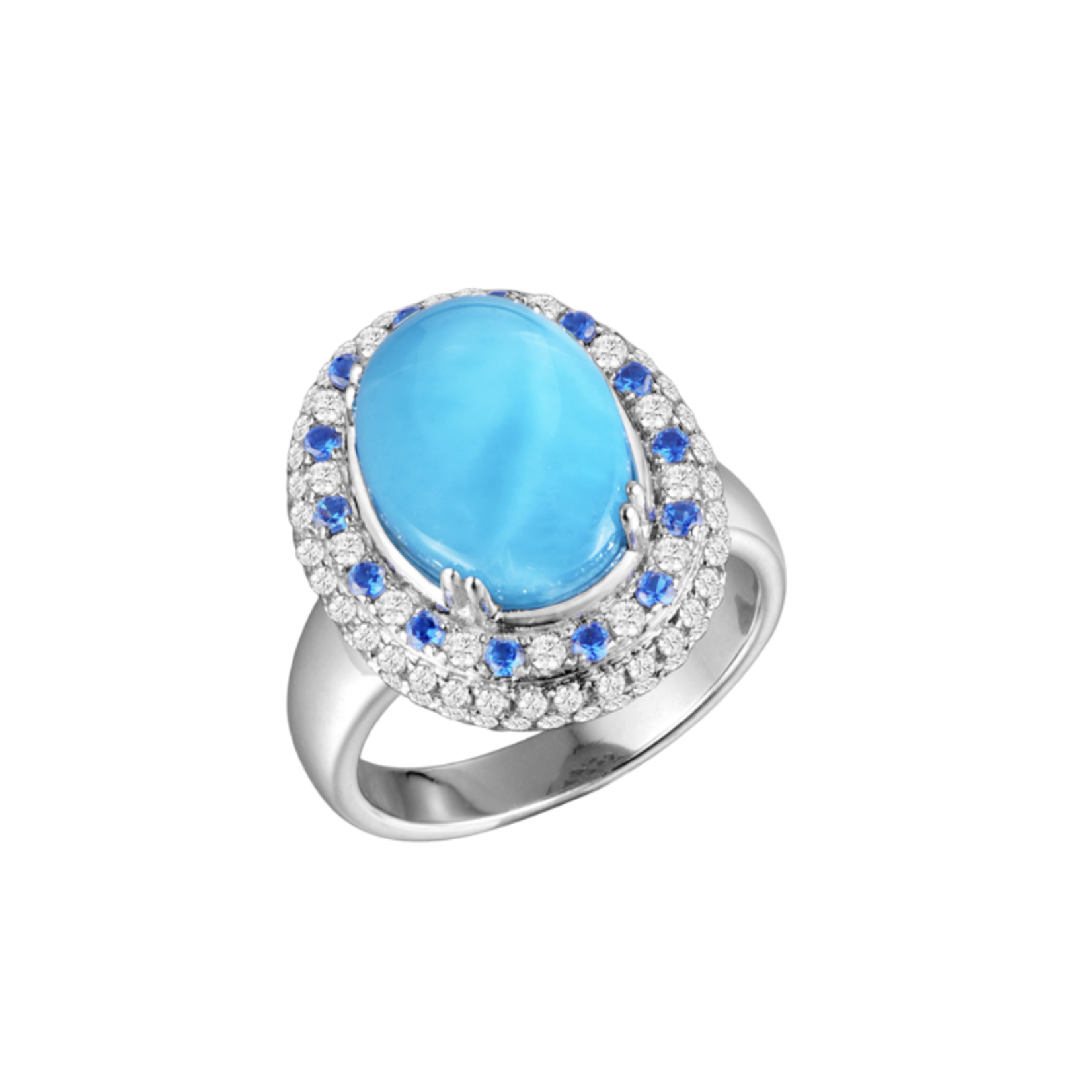 Alamea SS Large Oval Larimar & CZ Ring