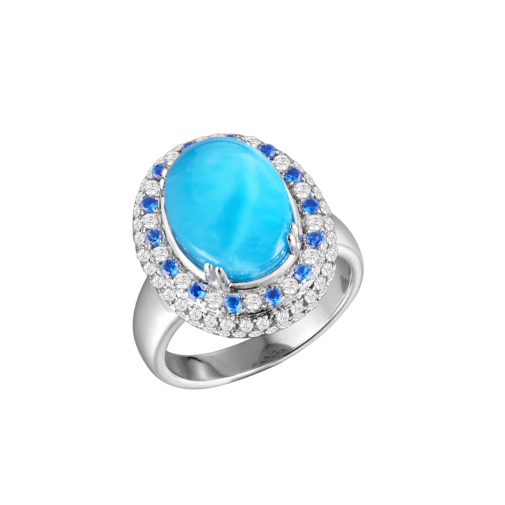 Alamea SS Large Oval Larimar & CZ Ring