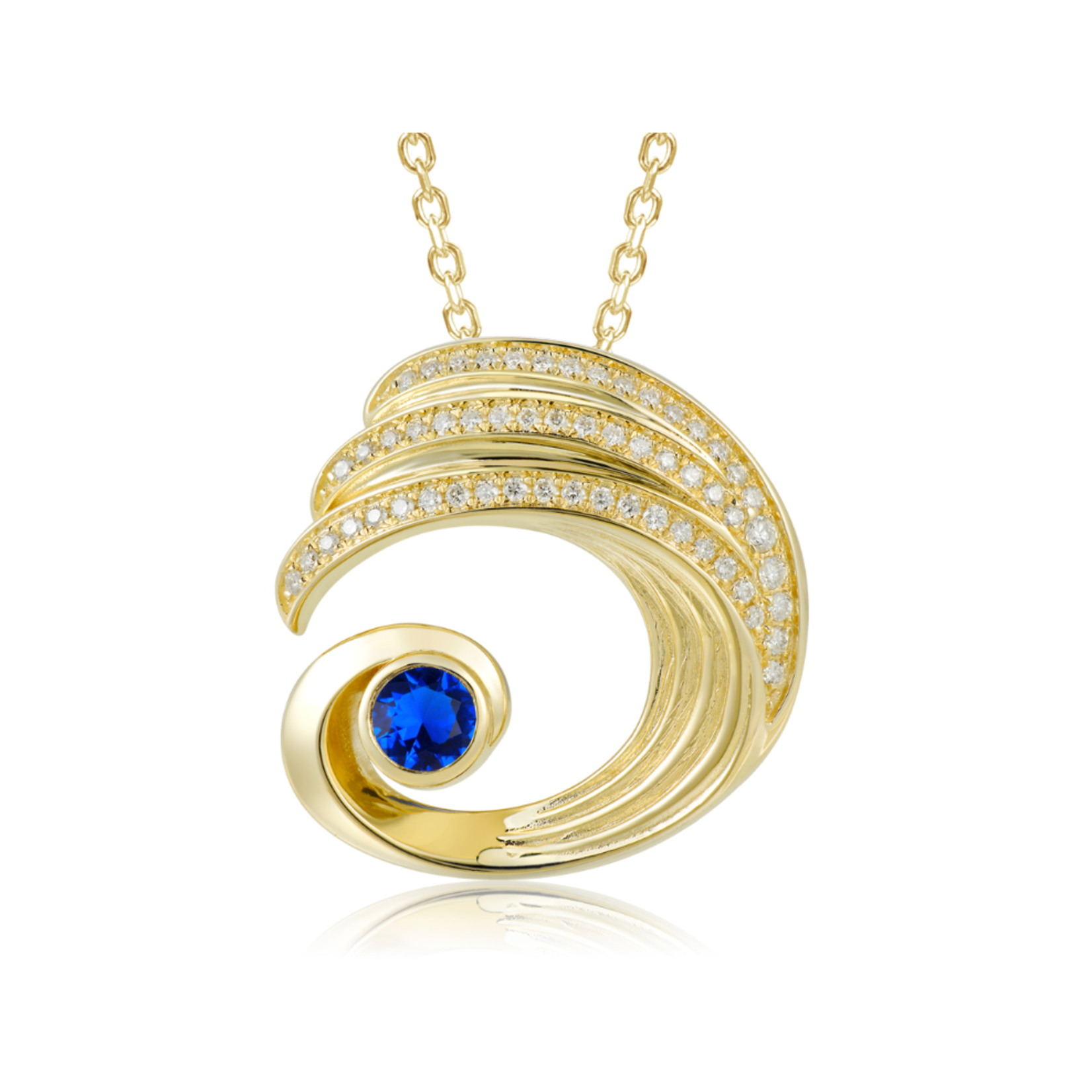 Alamea 14K Yellow Gold Diamonds & Sapphire Wave Pendant