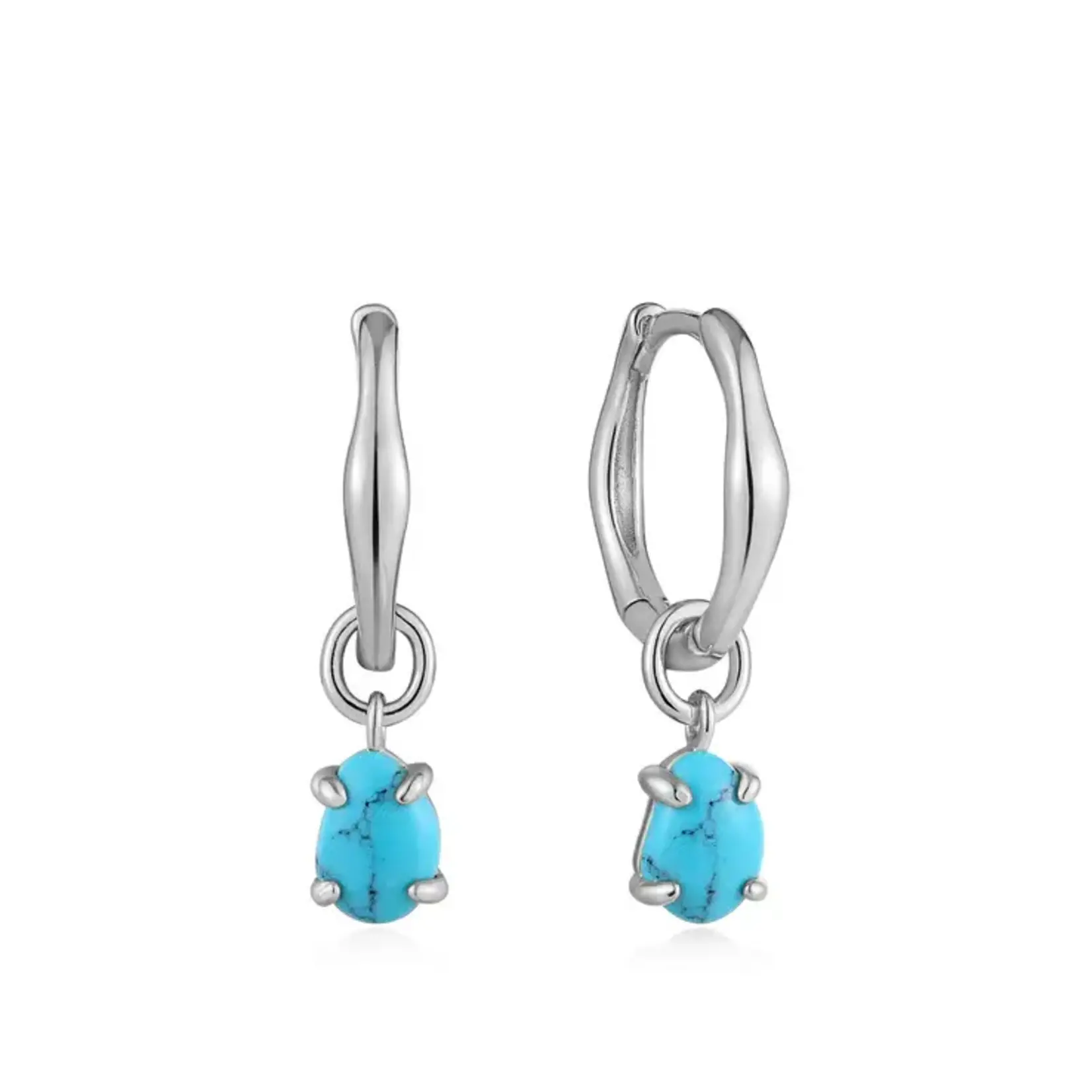 Ania Haie SS Turquoise Drop Wave Huggie Hoops