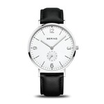 Bering Classic Black Leather White Face Watch