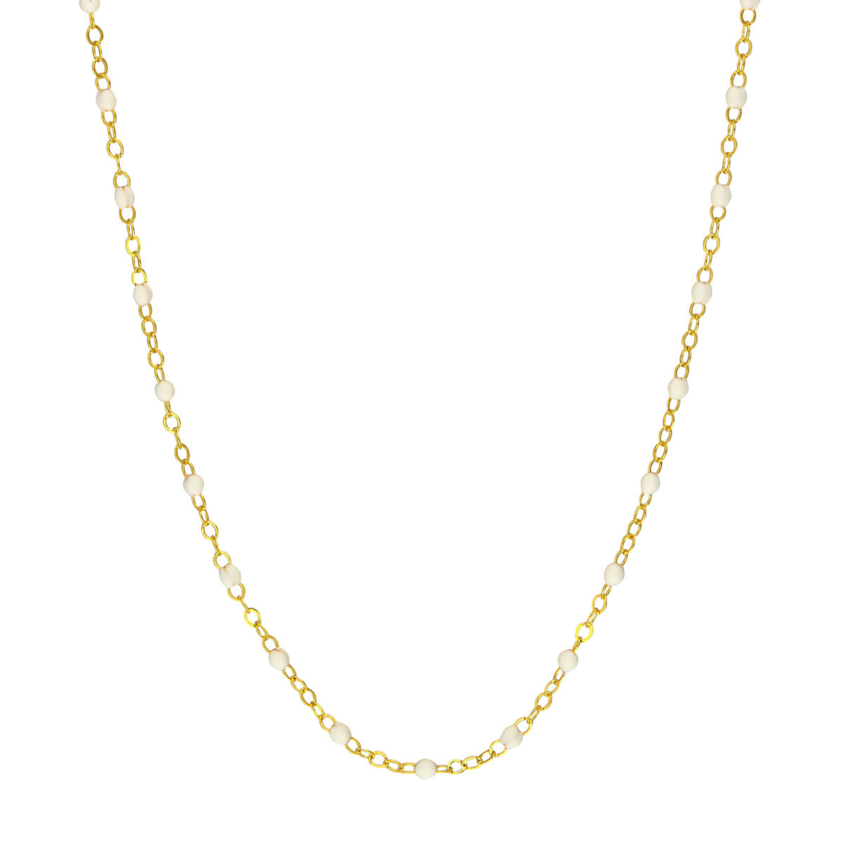 Midas 14K Yellow Gold White Enamel Bead Piatto Chain 18"-16"