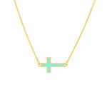 Midas 14K YG Turquoise Enamel Sideways Cross Adjustable Necklace 18"