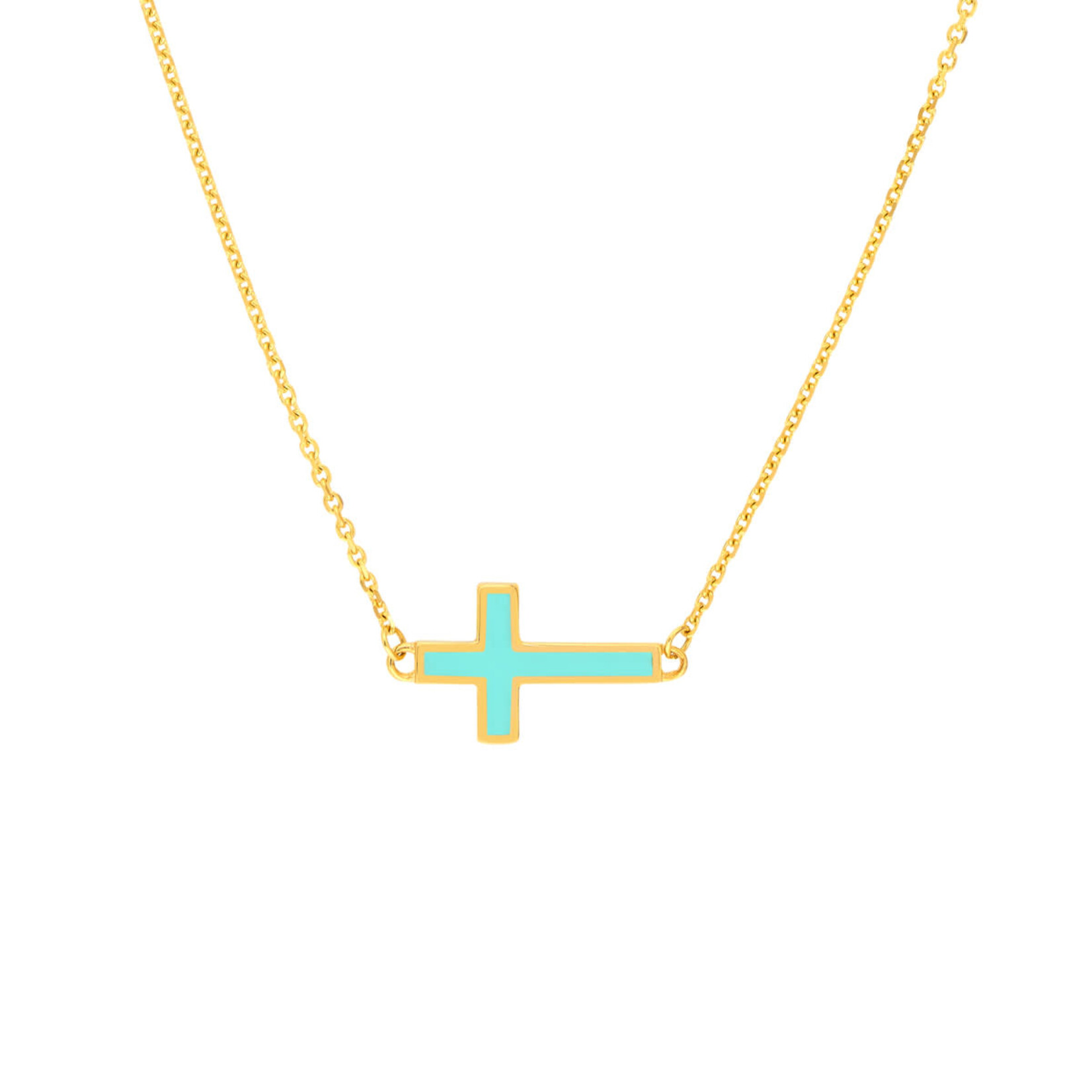Midas 14K YG Turquoise Enamel Sideways Cross Adjustable Necklace 18"