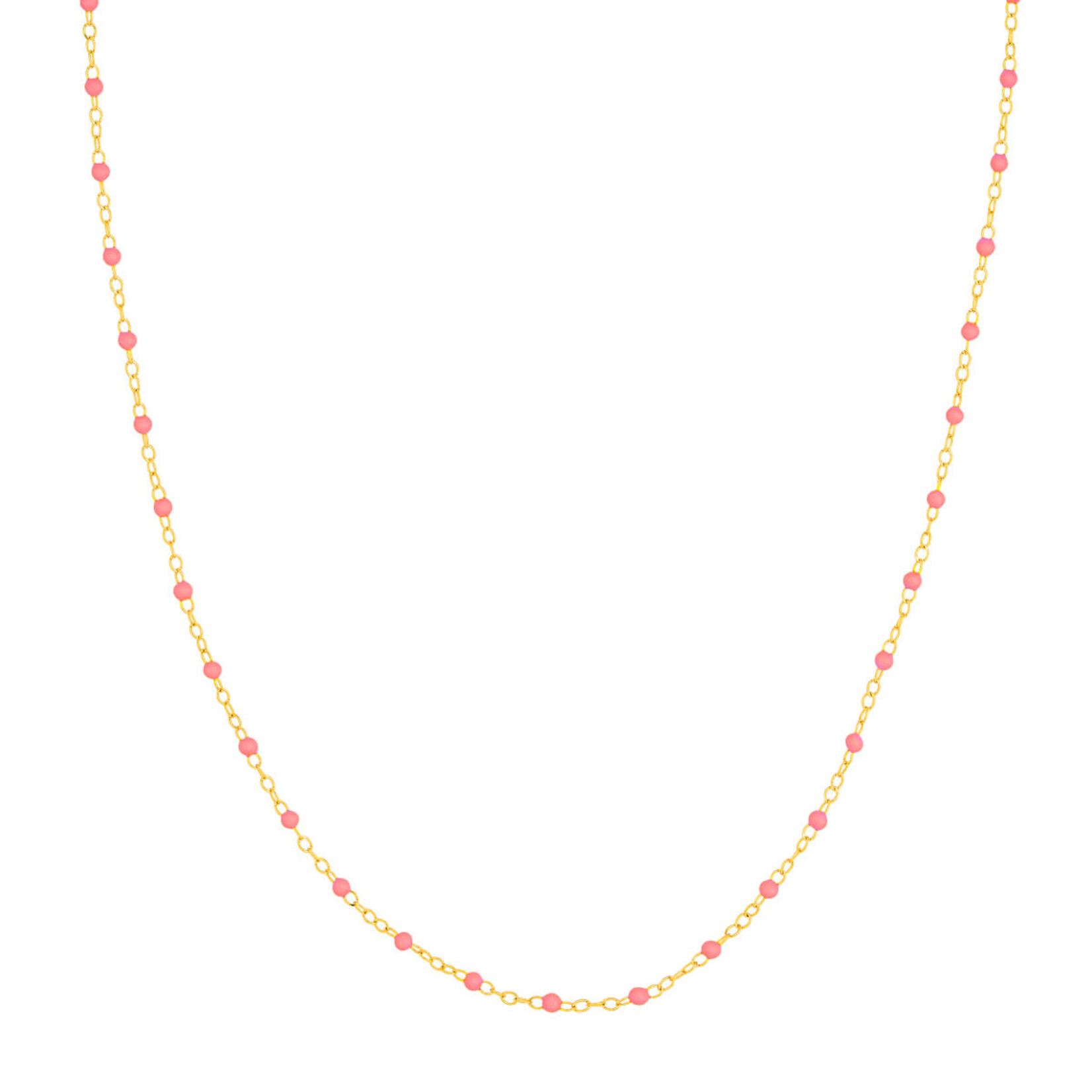 Midas 14K Yellow Gold Baby Pink Enamel Bead Piatto Chain 18"-16"