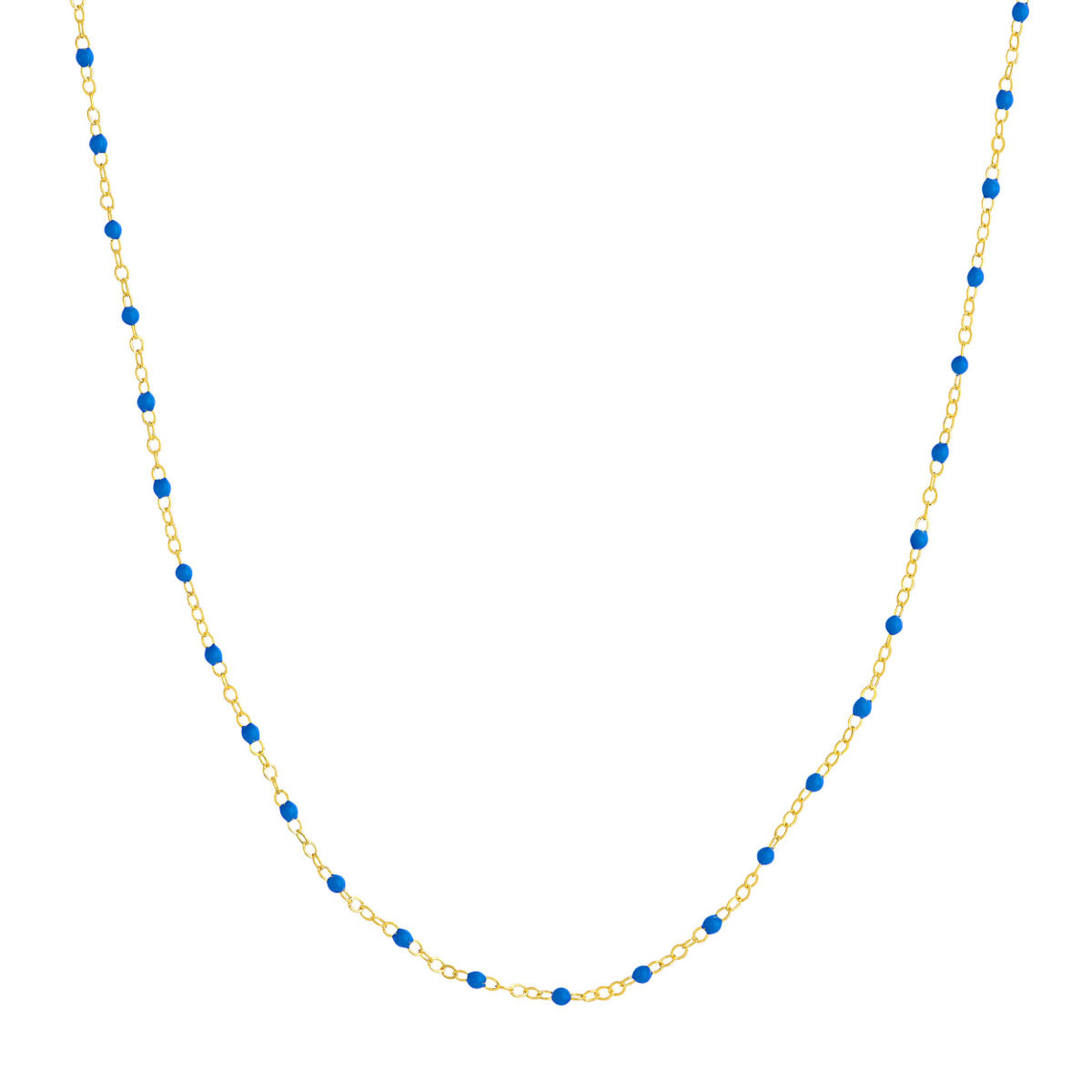 Midas 14K Yellow Gold Cobalt Blue Enamel Bead Piatto Chain 18"-16"