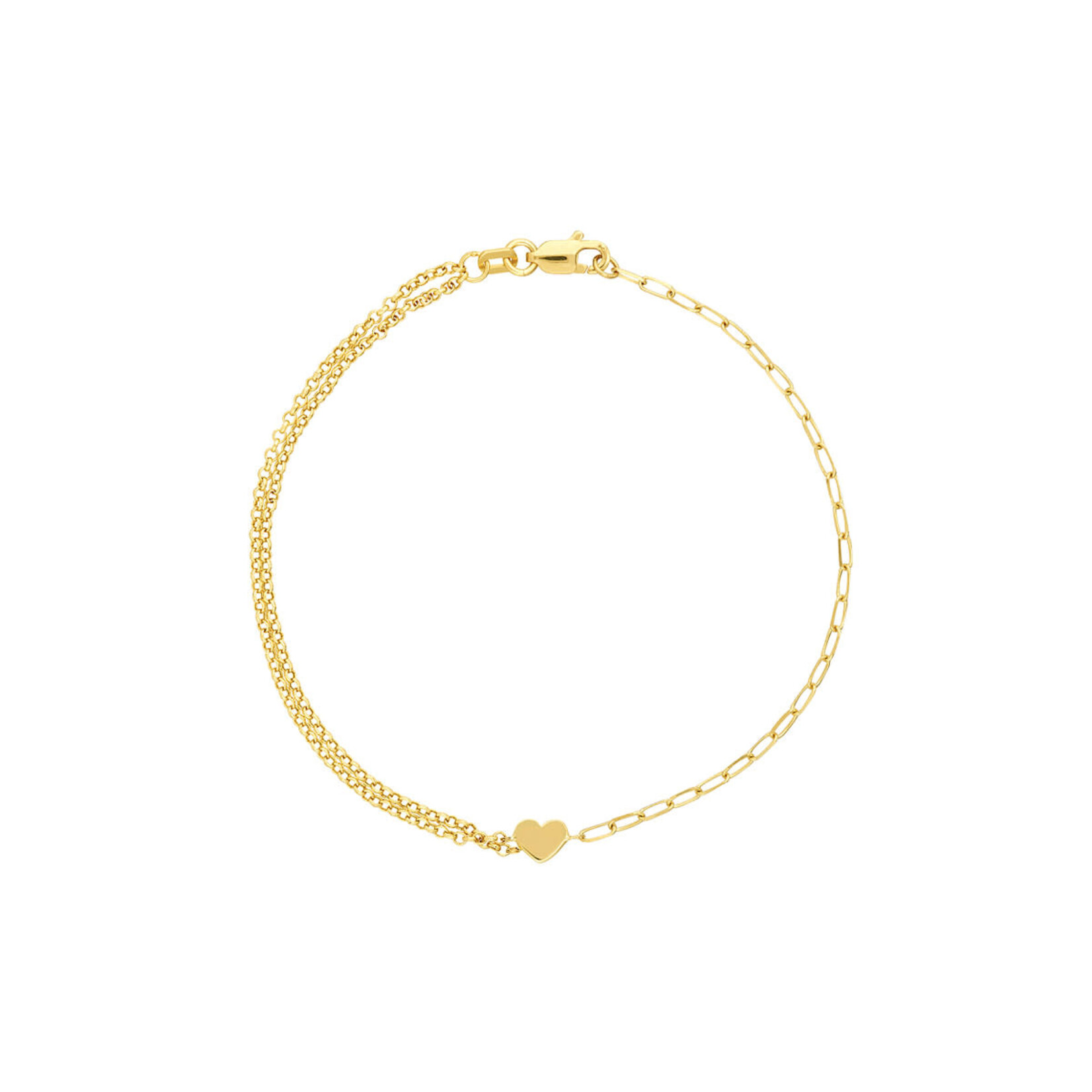 Midas 14K YG Rolo Paper Clip Heart Bracelet