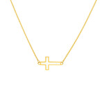 Midas 14K YG White Enamel Sideways Cross Adjustable Necklace 18"