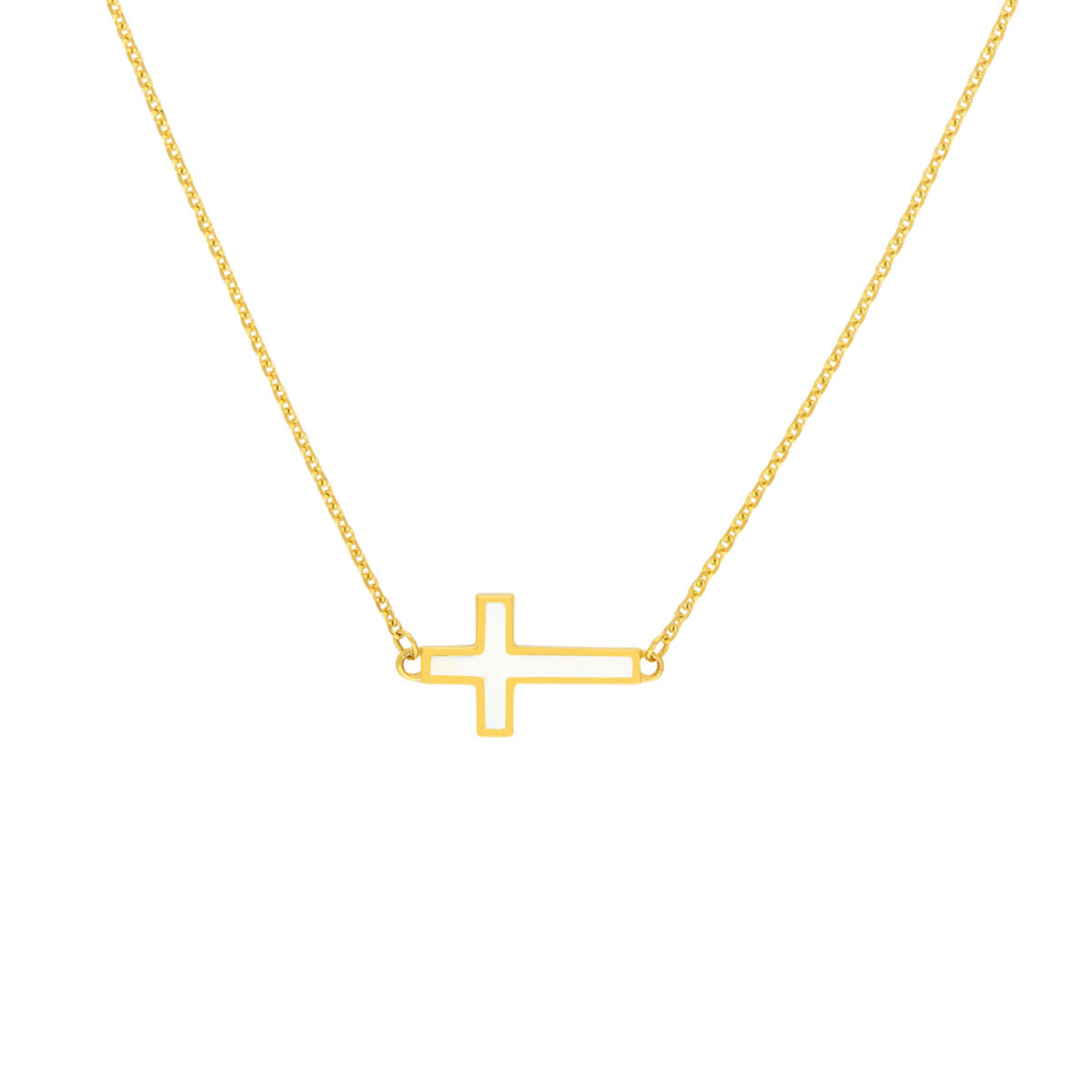 Midas 14K YG White Enamel Sideways Cross Adjustable Necklace 18"