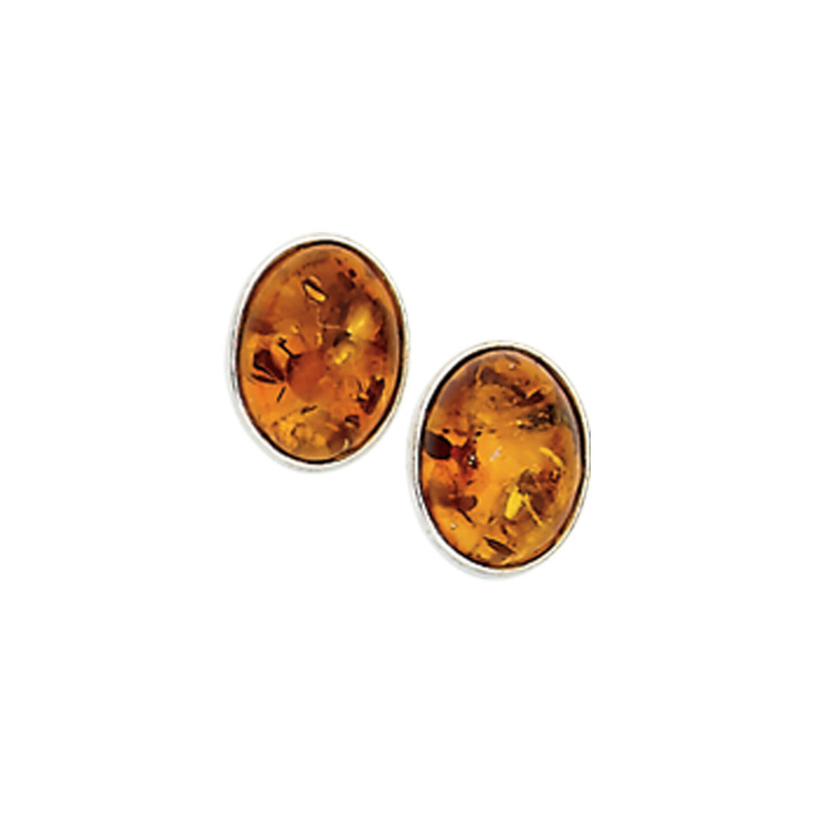 Amber Sterling Silver Small Oval Honey Amber Earrings