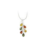 Amber Sterling Silver Multi Amber Leaf Necklace
