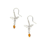 Amber Sterling Silver Honey Amber Bee Dangle Earrings