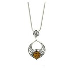 Amber Sterling Silver & Amber Fancy Filigree Pendant
