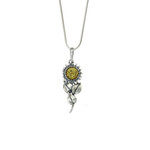 Amber Sterling silver and Yellow Amber Sunflower Pendant