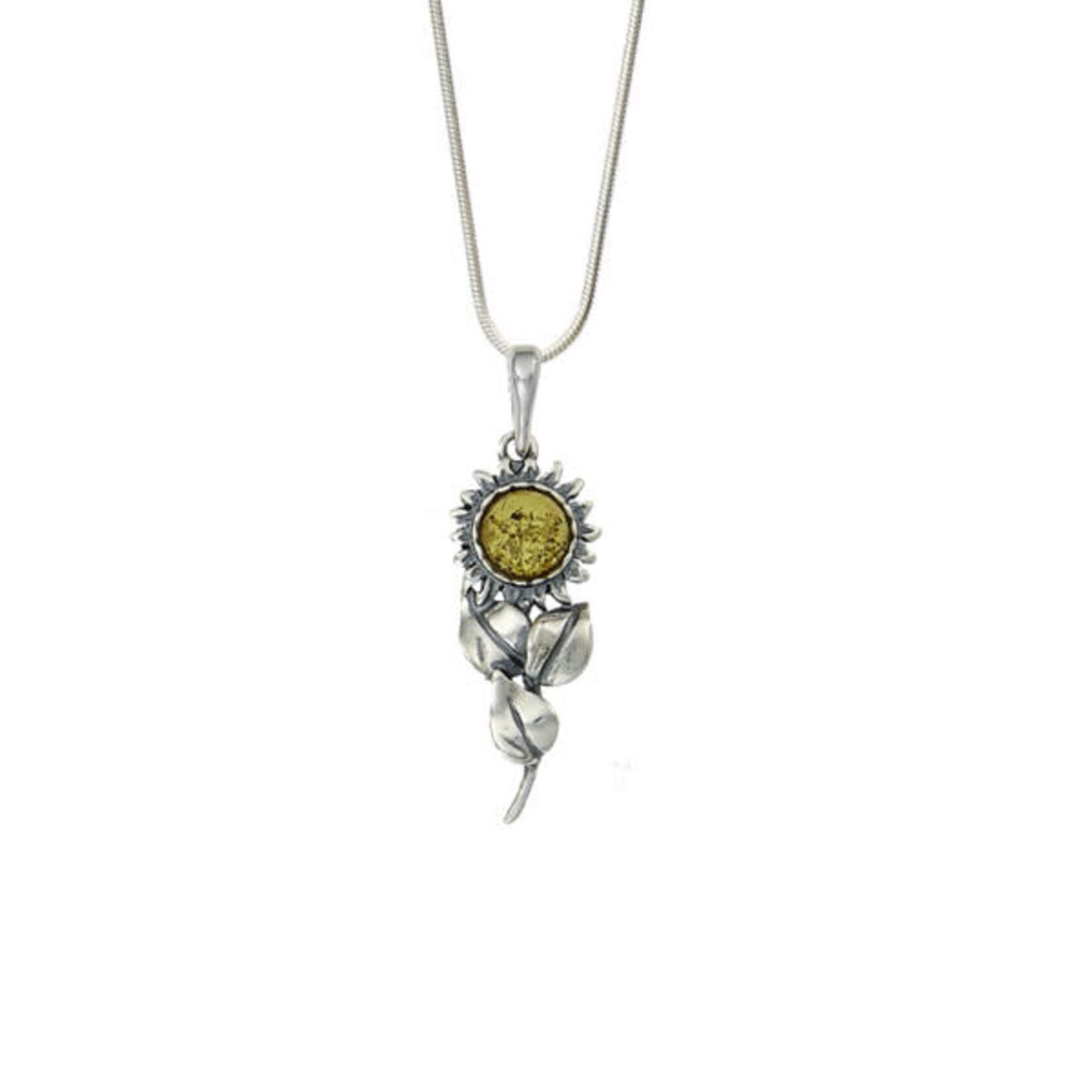 Amber Sterling silver and Yellow Amber Sunflower Pendant