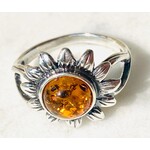 Amber Sterling Silver Amber Sunburst Ring