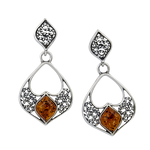 Amber Sterling Silver and Amber Fancy Filigree Earrings