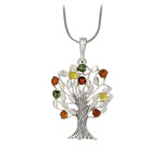 Amber Sterling Silver Multi Amber Tree Necklace w/ Chain