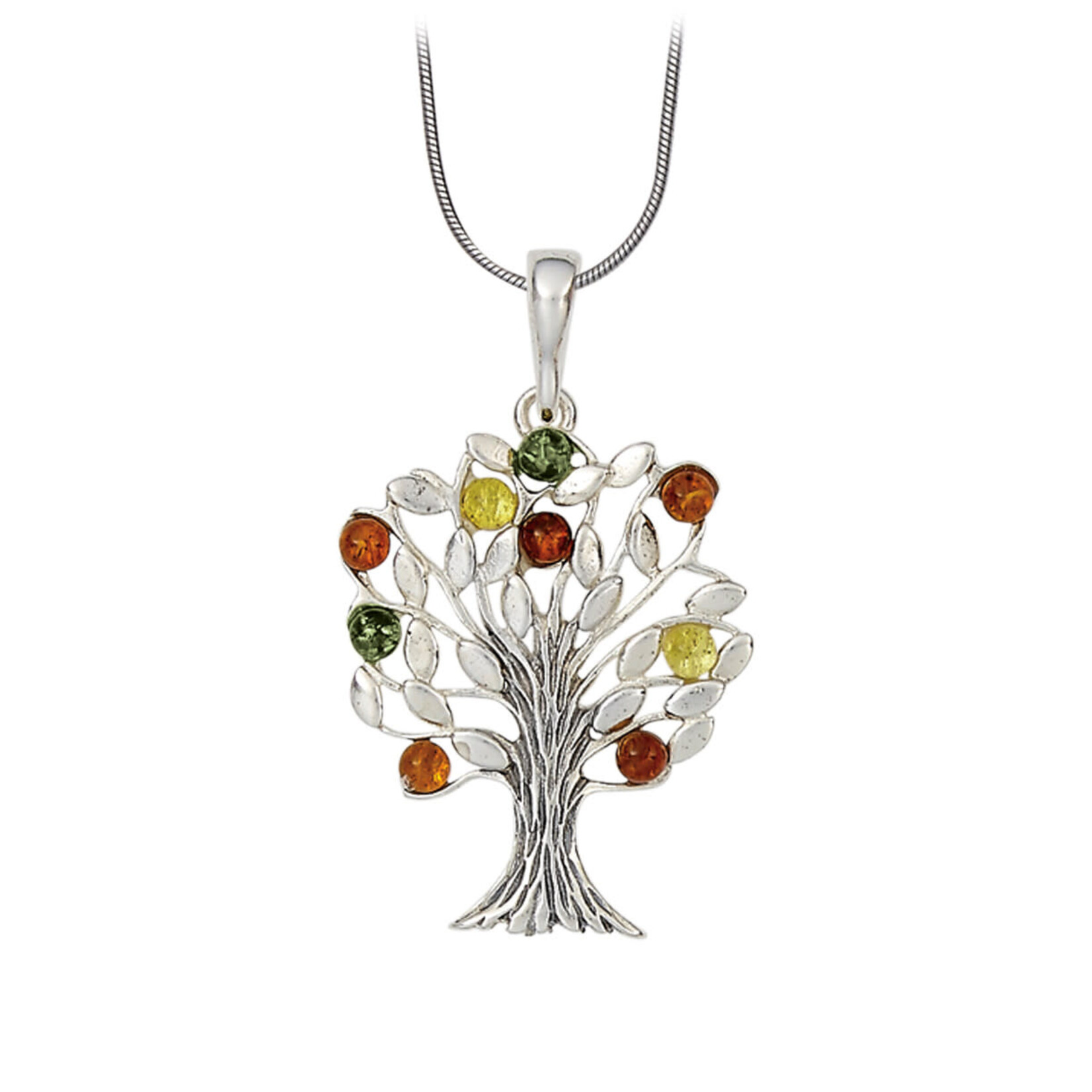 Amber Sterling Silver Multi Amber Tree Necklace w/ Chain