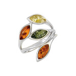 Amber Sterling Silver Multi Amber Leaf Ring